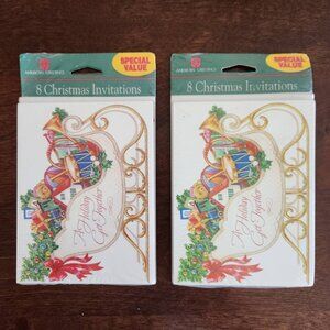 Lot of 2 Vintage American Greetings Christmas Invitations Sleigh with Presents